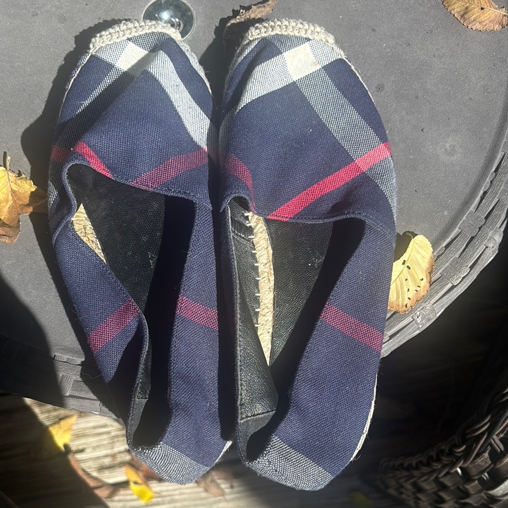 Burberry Navy and Red Plaid Espadrilles